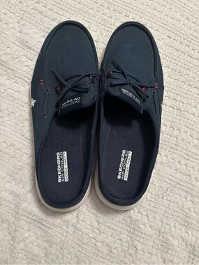 Skechers Navy Canvas Slip-On Mules with Red Stitch Accents